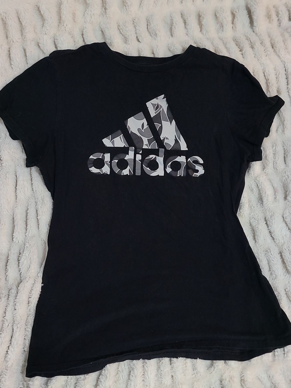 adidas Black Short-Sleeve Logo Tee with Gray Pattern